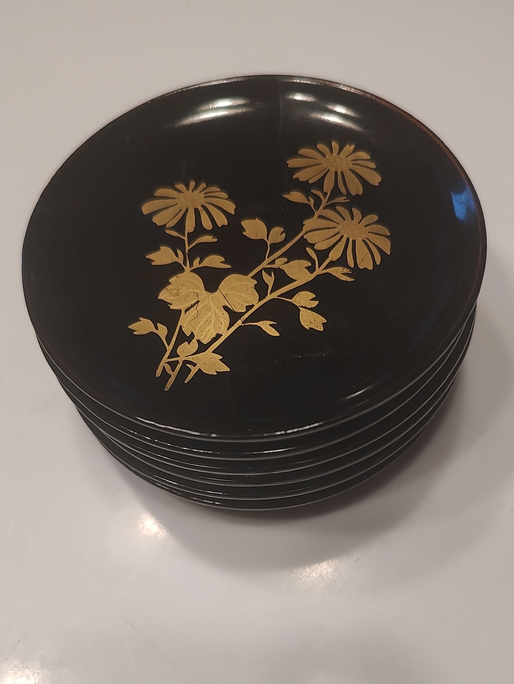 vintage Japanese lacquerware coaster or small soy sauce dish (Mamezar)-Set of 6